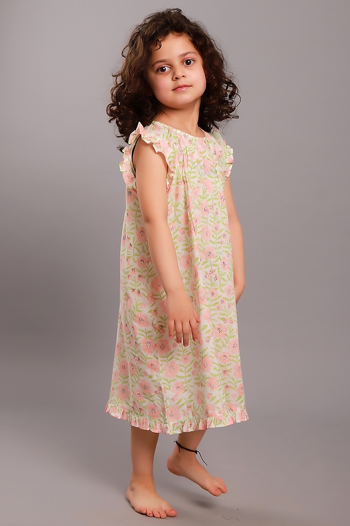 Pale Pink Block Printed Maxi Dress For Girls by My Litte Lambs