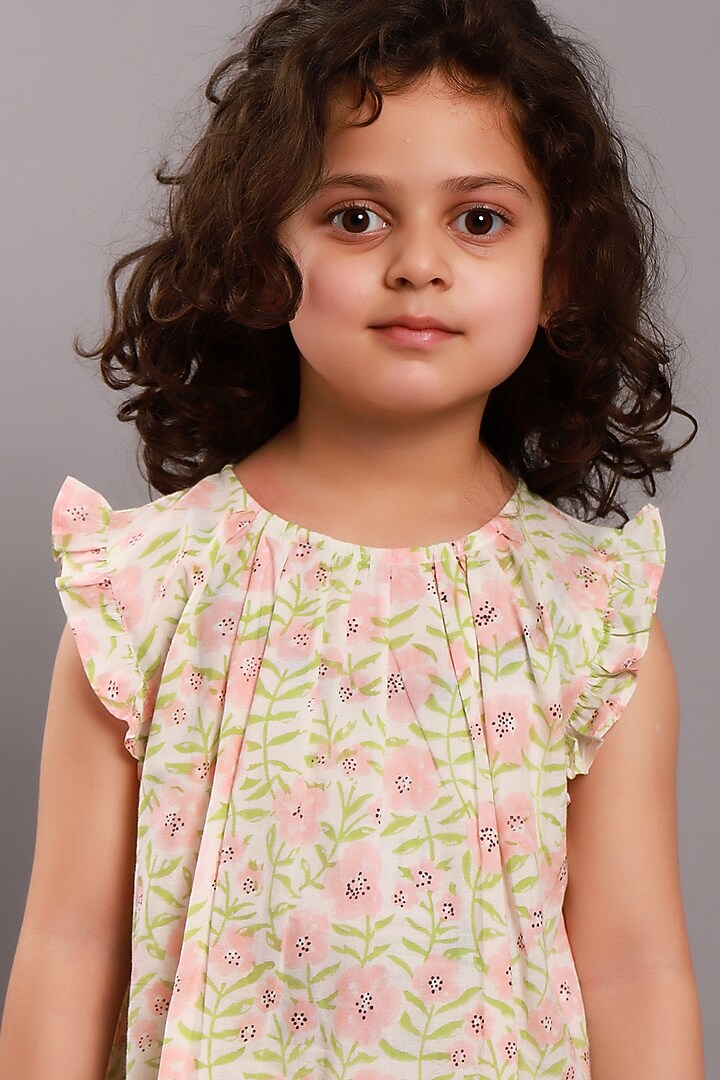 Pale Pink Block Printed Maxi Dress For Girls by My Litte Lambs at Pernia's Pop Up Shop