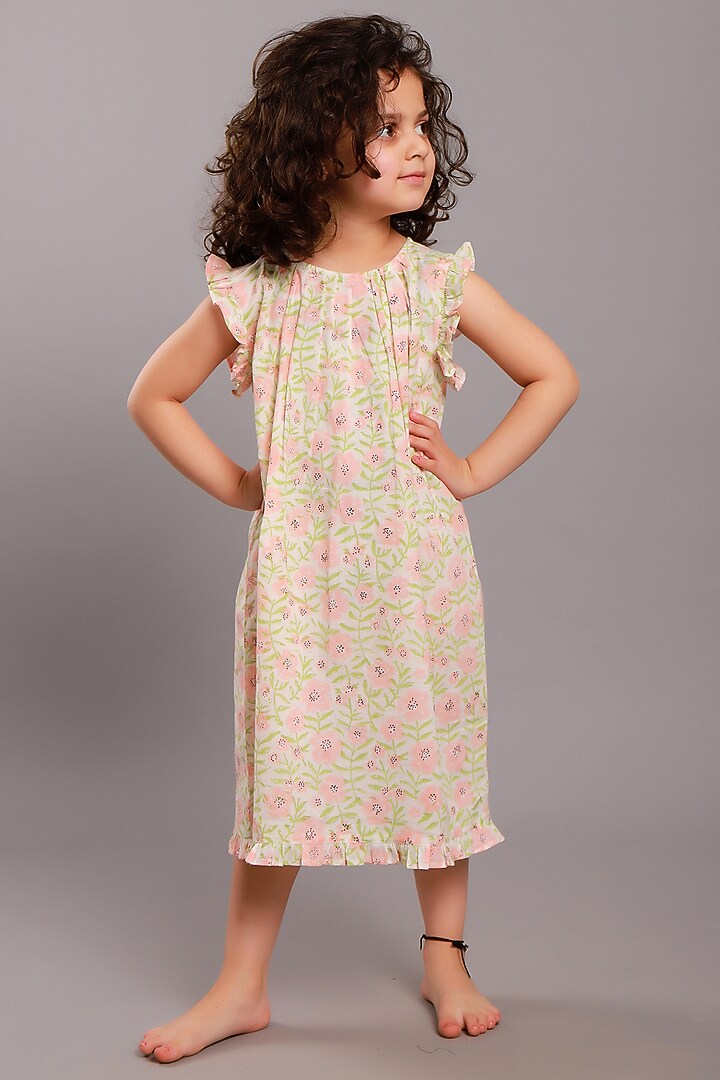 Pale Pink Block Printed Maxi Dress For Girls by My Litte Lambs at Pernia's Pop Up Shop