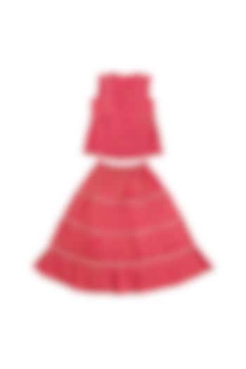 Fuchsia Cotton Dyed Lehenga Set For Girls by My Litte Lambs at Pernia's Pop Up Shop