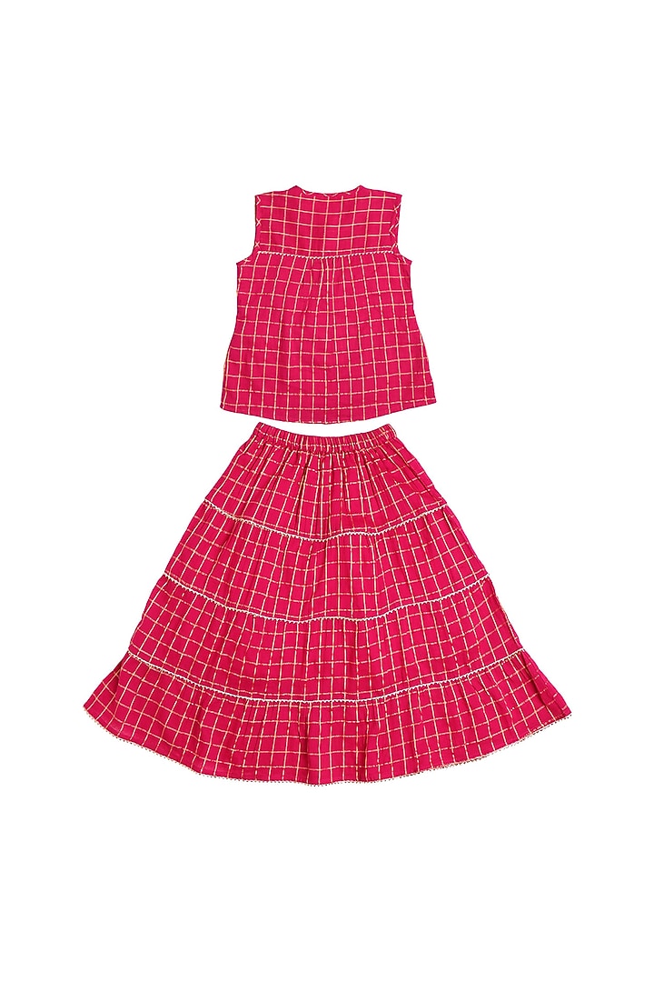 Fuchsia Cotton Dyed Lehenga Set For Girls by My Litte Lambs at Pernia's Pop Up Shop