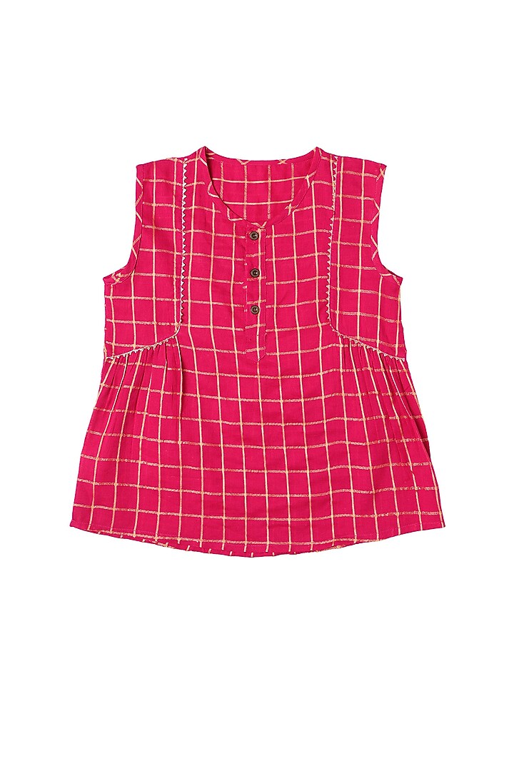 Fuchsia Cotton Dyed Lehenga Set For Girls by My Litte Lambs at Pernia's Pop Up Shop