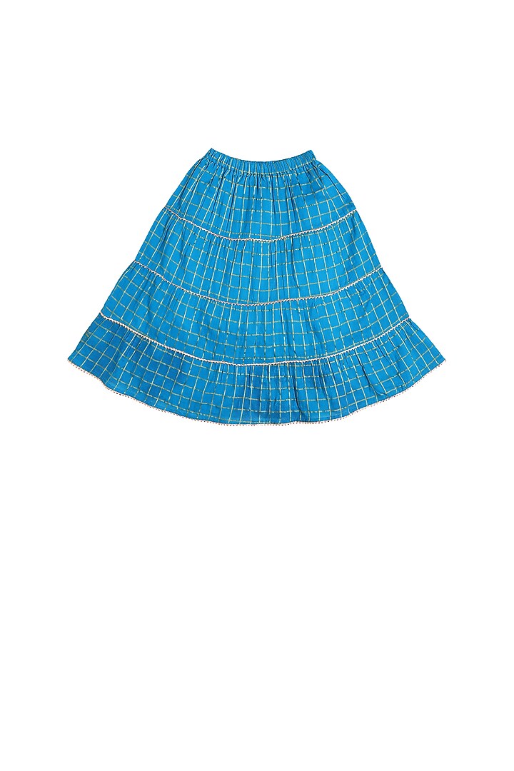 Turquoise Cotton Dyed Lehenga Set For Girls by My Litte Lambs at Pernia's Pop Up Shop