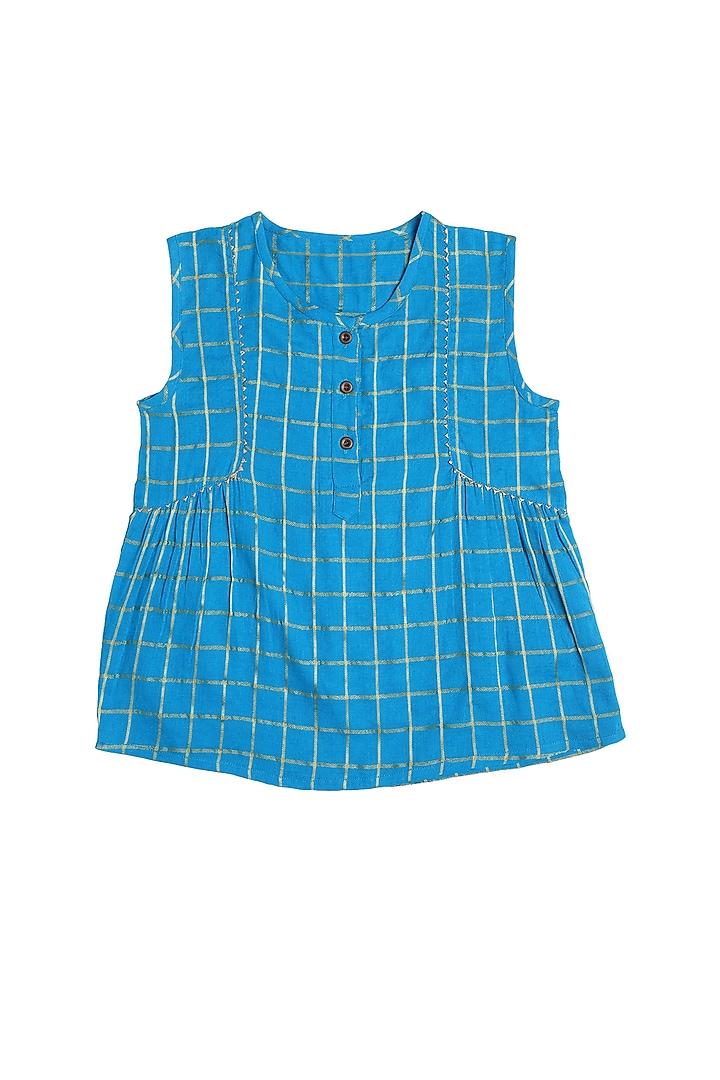 Turquoise Cotton Dyed Lehenga Set For Girls by My Litte Lambs at Pernia's Pop Up Shop