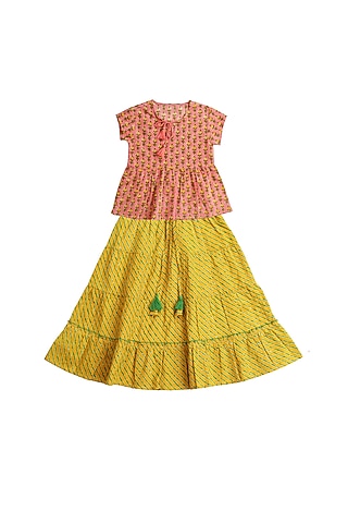 Peach Cotton Lehenga Set For Girls by My Litte Lambs