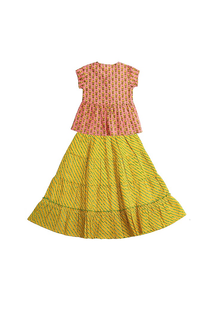 Peach Cotton Lehenga Set For Girls by My Litte Lambs at Pernia's Pop Up Shop