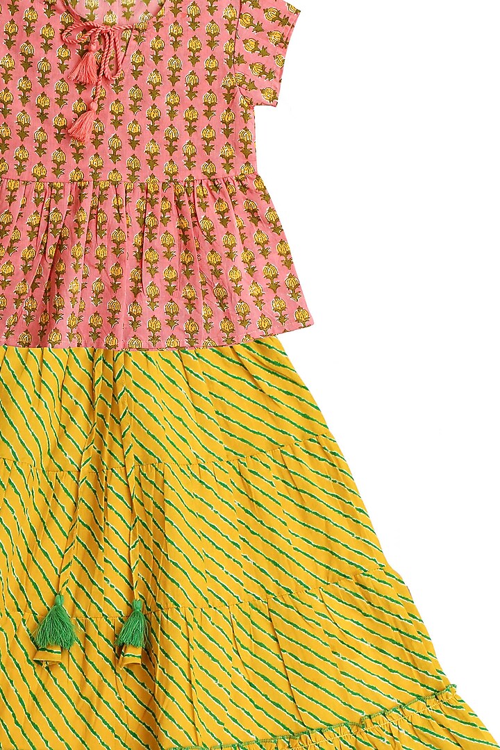 Peach Cotton Lehenga Set For Girls by My Litte Lambs at Pernia's Pop Up Shop