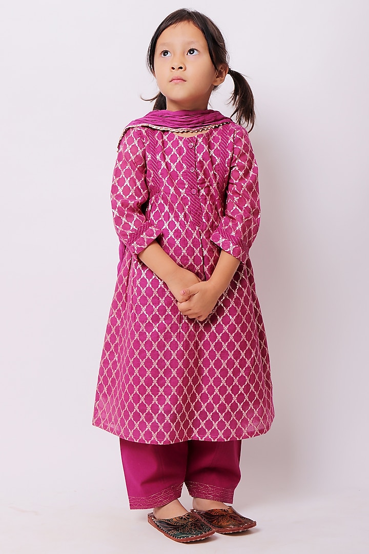 Purple Viscose Cotton Kurta Set For Girls by My Litte Lambs