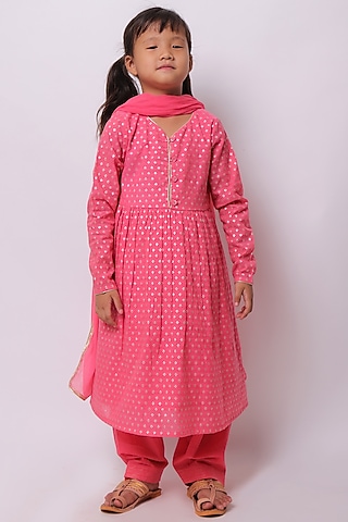 Pink Viscose Cotton Kurta Set For Girls by My Litte Lambs