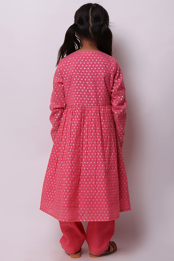 Pink Viscose Cotton Kurta Set For Girls by My Litte Lambs at Pernia's Pop Up Shop