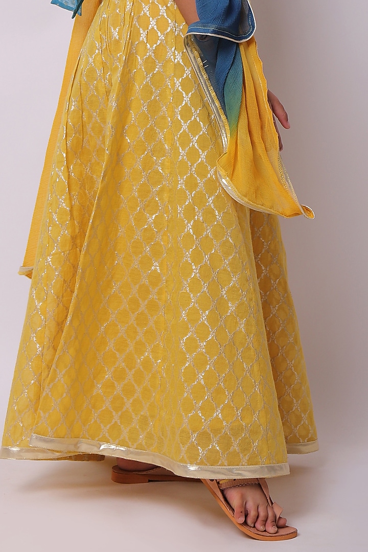 Yellow Viscose Cotton Lehenga Set For Girls by My Litte Lambs at Pernia's Pop Up Shop