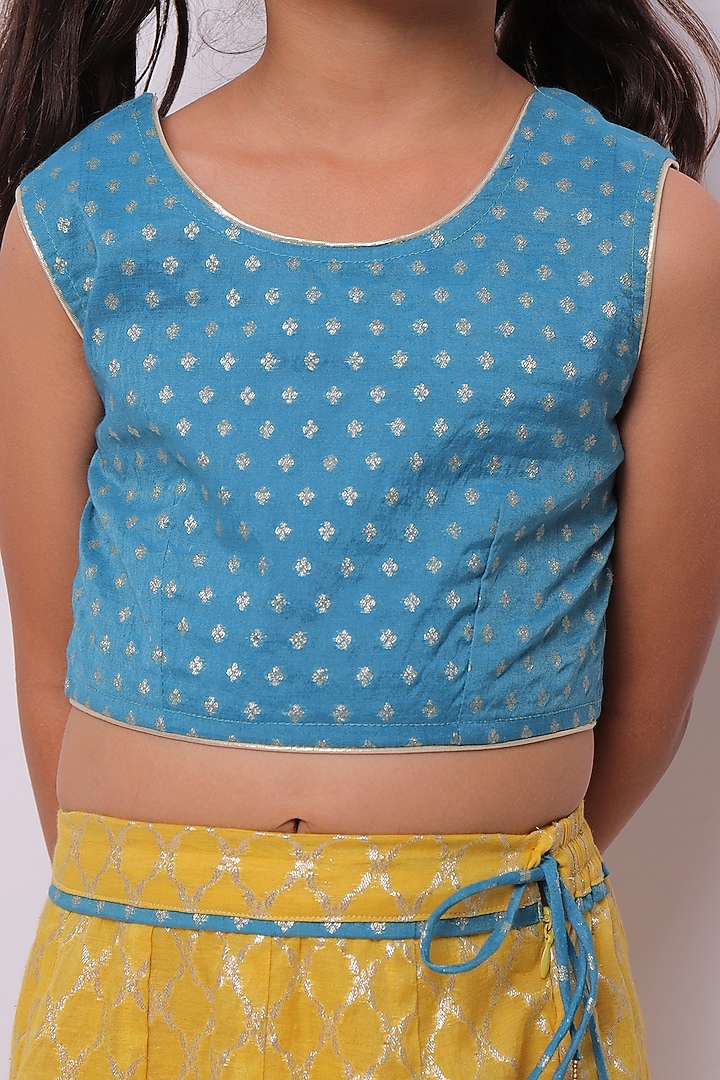 Yellow Viscose Cotton Lehenga Set For Girls by My Litte Lambs at Pernia's Pop Up Shop
