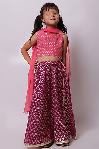 Purple Viscose Cotton Lehenga Set For Girls by My Litte Lambs