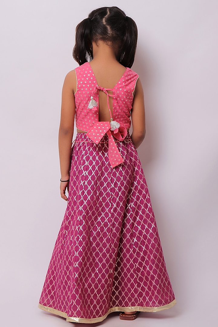 Purple Viscose Cotton Lehenga Set For Girls by My Litte Lambs at Pernia's Pop Up Shop