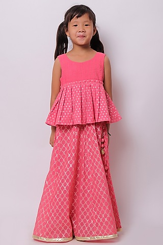 Pink Viscose Cotton Lehenga Set For Girls by My Litte Lambs