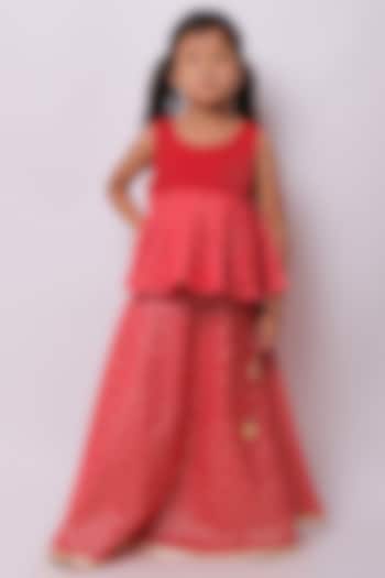 Red Viscose Cotton Lehenga Set For Girls by My Litte Lambs