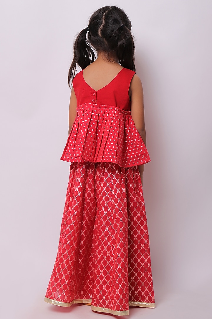 Red Viscose Cotton Lehenga Set For Girls by My Litte Lambs at Pernia's Pop Up Shop