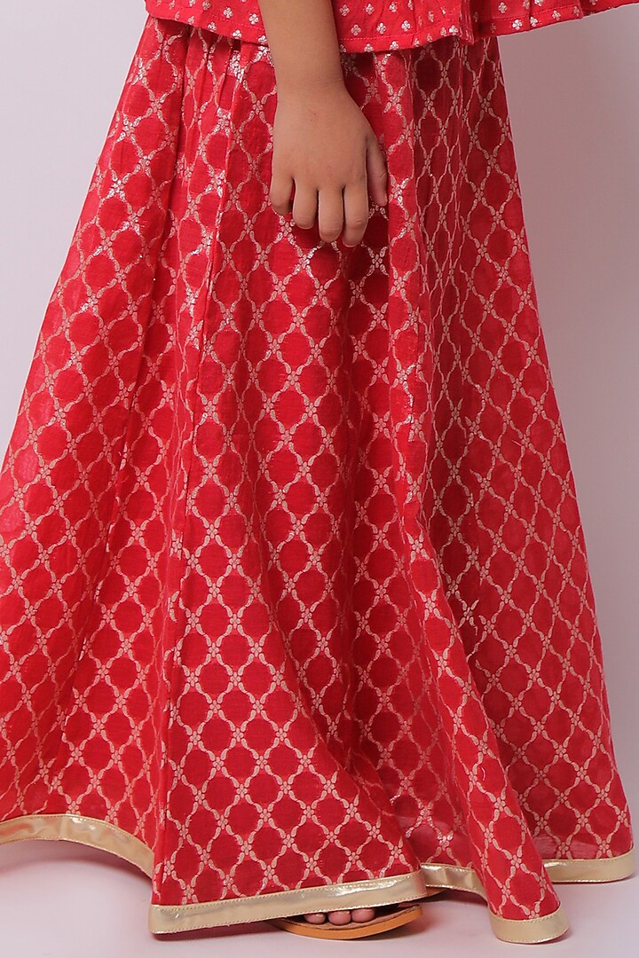 Red Viscose Cotton Lehenga Set For Girls by My Litte Lambs at Pernia's Pop Up Shop