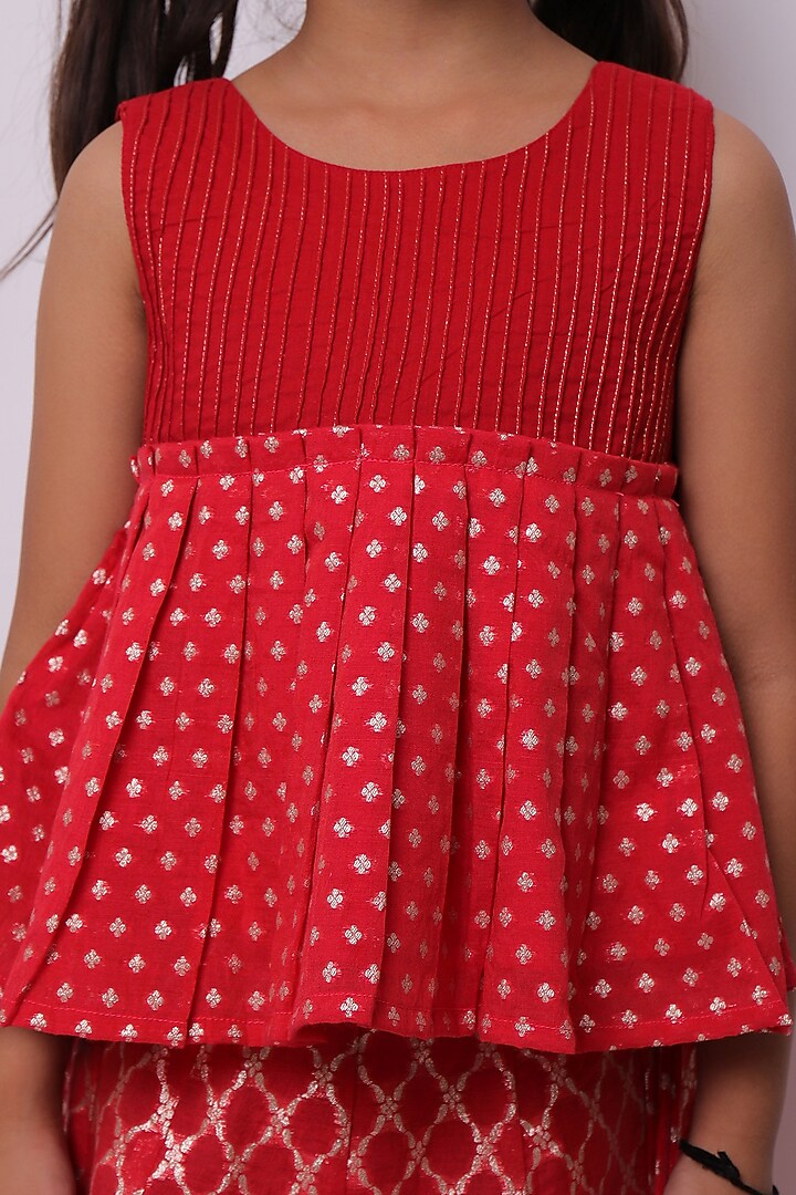 Red Viscose Cotton Lehenga Set For Girls by My Litte Lambs at Pernia's Pop Up Shop
