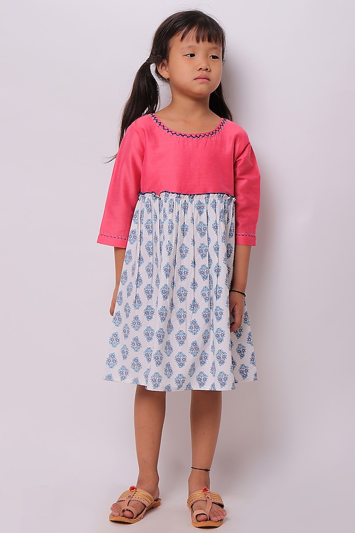 Pink & Blue Printed Dress For Girls by My Litte Lambs