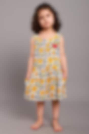 Yellow Floral Printed Dress For Girls by My Litte Lambs