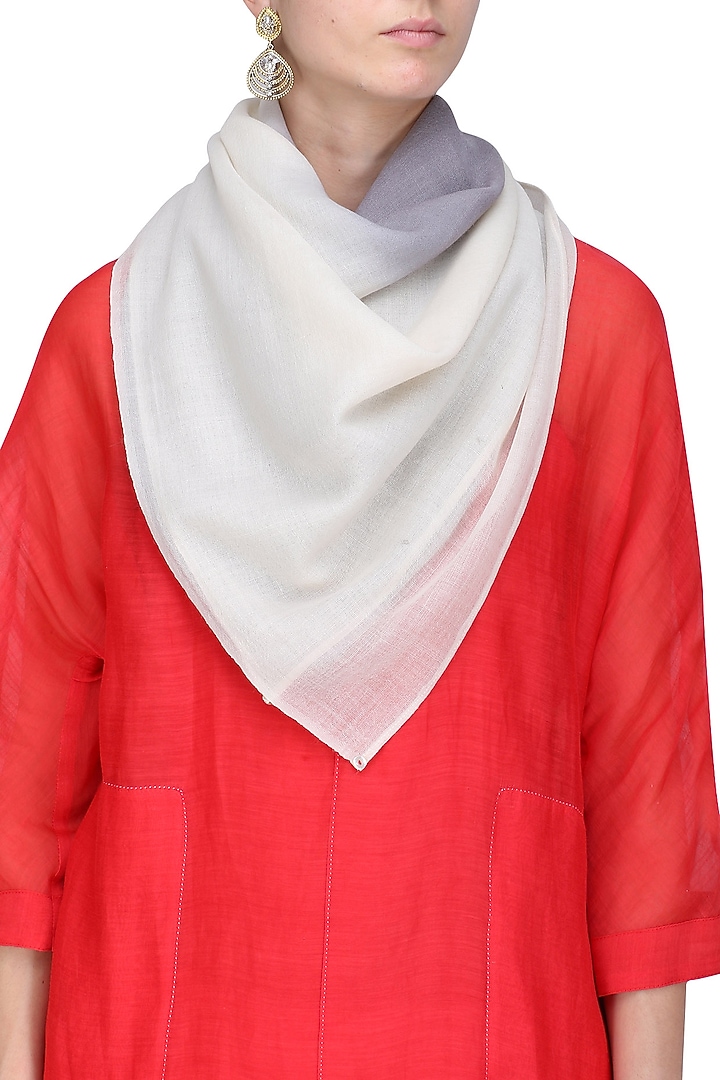 Urvashi Kaur presents Ecru and dark grey hering bone woolen stole available only at Pernia's Pop Up Shop.
