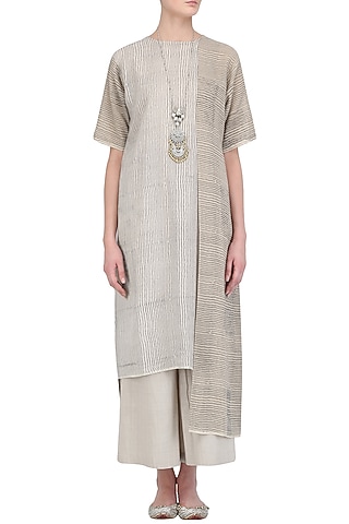 Broken White Khadi Cotton Culottes by Urvashi Kaur