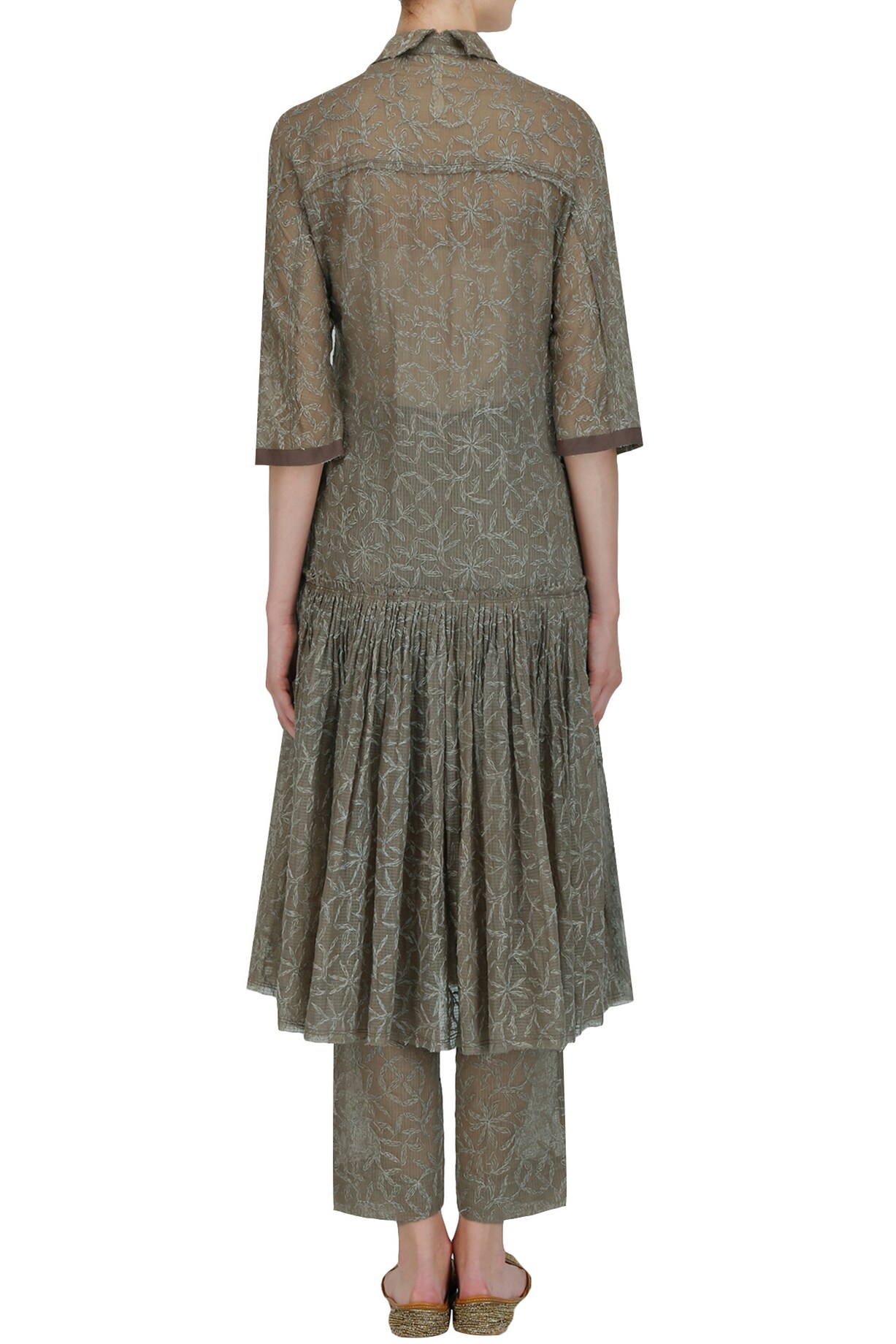 Olive Chikankari Embroidered Drop Waist Dress available only at Pernia's  Pop Up Shop. 2026