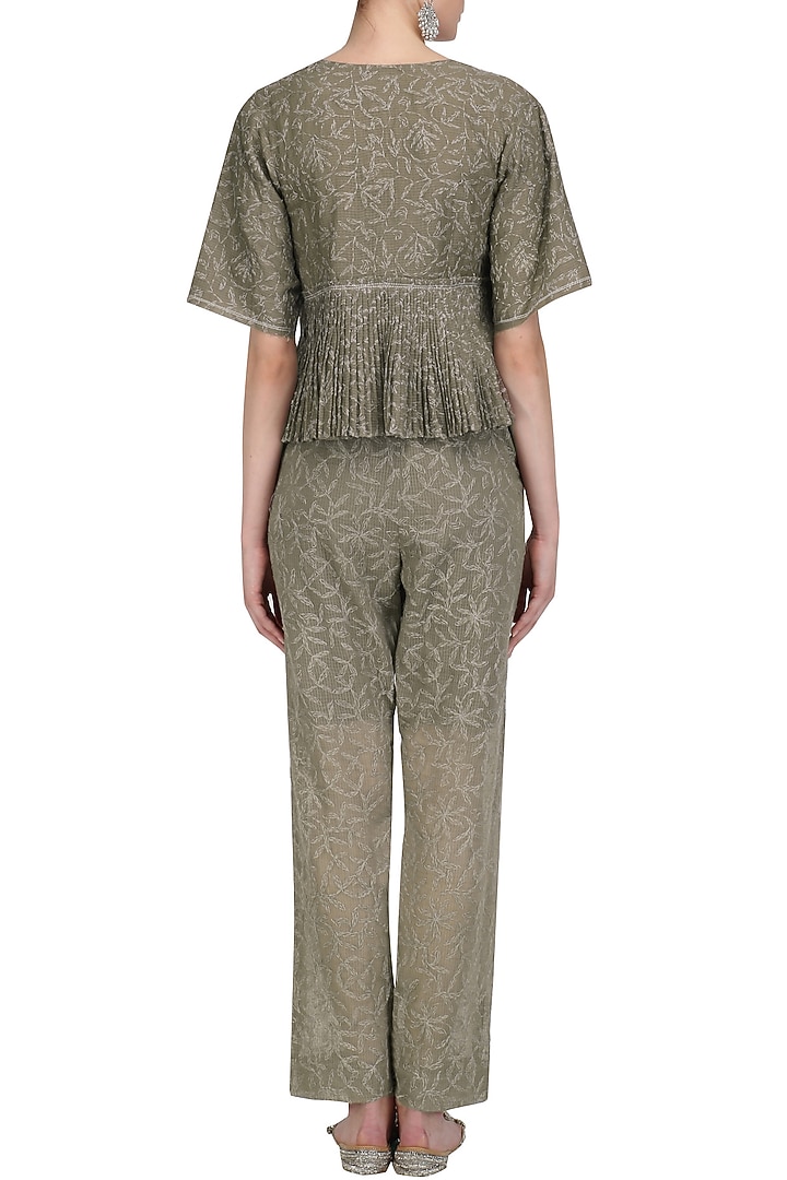 Olive Chikankari Embroidered Crop Pants available only at Pernia's Pop Up Shop.