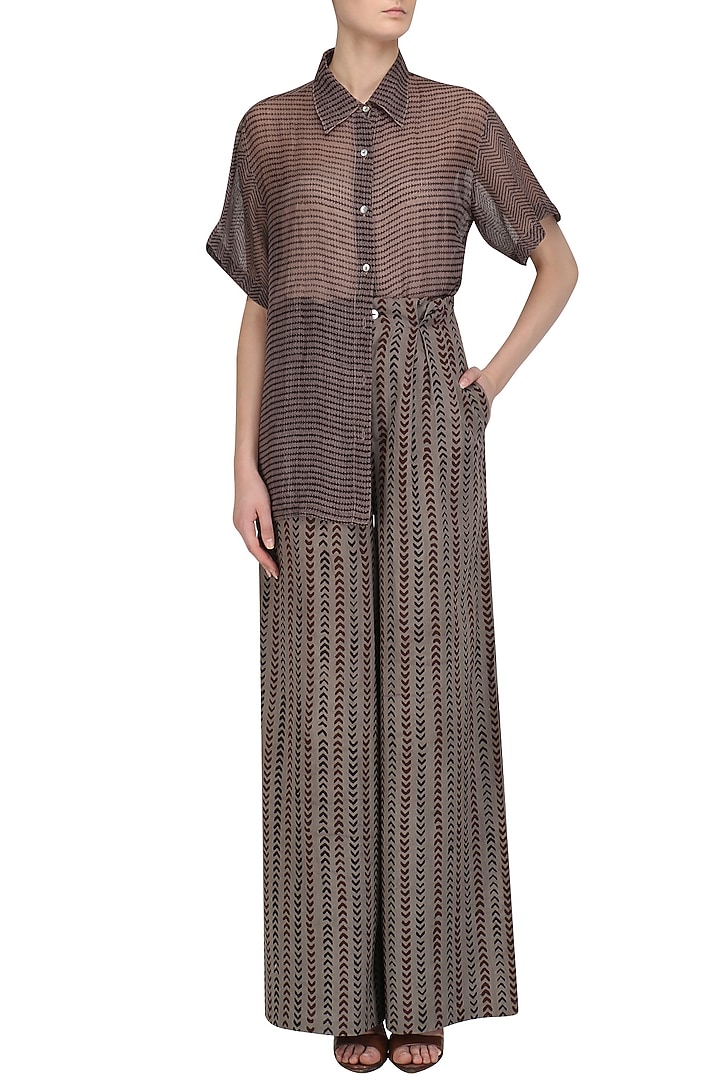 Grey Block Printed Shirt and palazzo pants set available only at Pernia's Pop Up Shop.