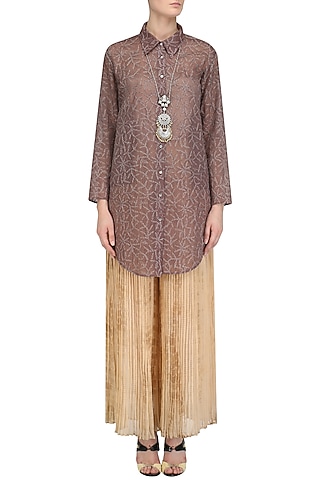 Onion Pink Chikankari Embroidered Tunic by Urvashi Kaur