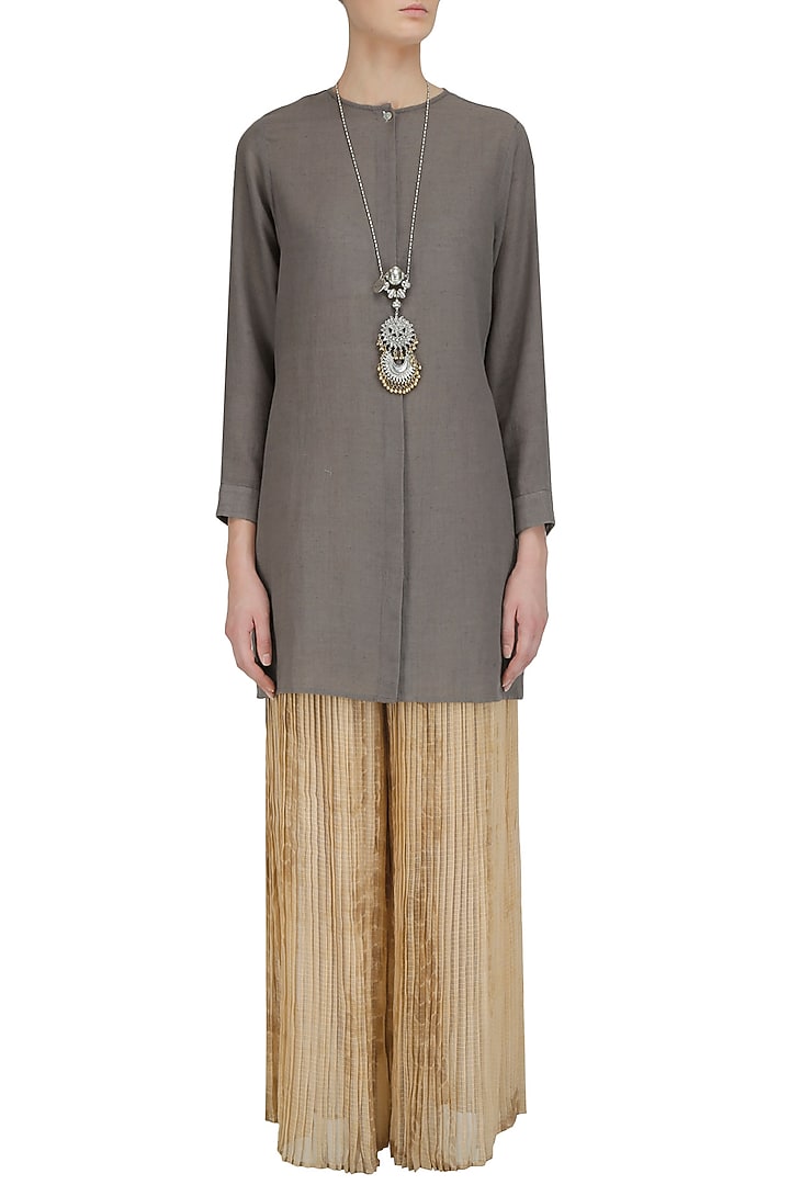 Grey Khadi Short Tunic available only at Pernia's Pop Up Shop.