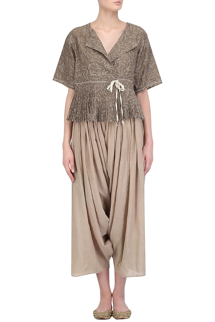 Olive Chikankari Embroidered Peplum Top available only at Pernia's Pop Up Shop.