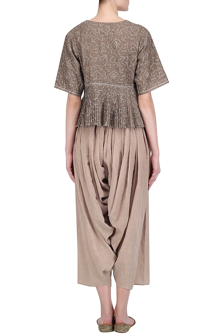 Olive Chikankari Embroidered Peplum Top available only at Pernia's Pop Up Shop.