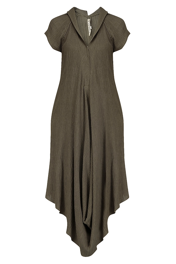 Olive Crinkled Cotton Long Tunic available only at Pernia's Pop Up Shop.