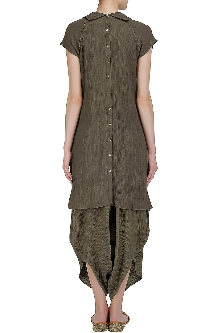 Olive Crinkled Cotton Long Tunic available only at Pernia's Pop Up Shop.