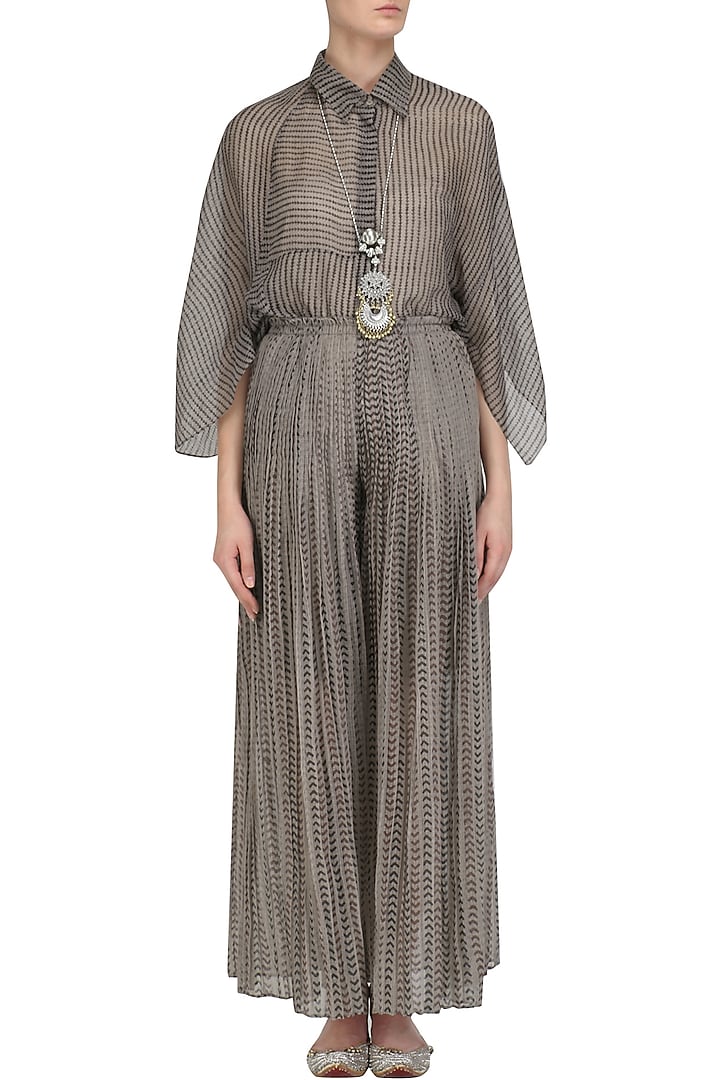 Grey Block Printed Pleated Palazzo Pants available only at Pernia's Pop Up Shop.