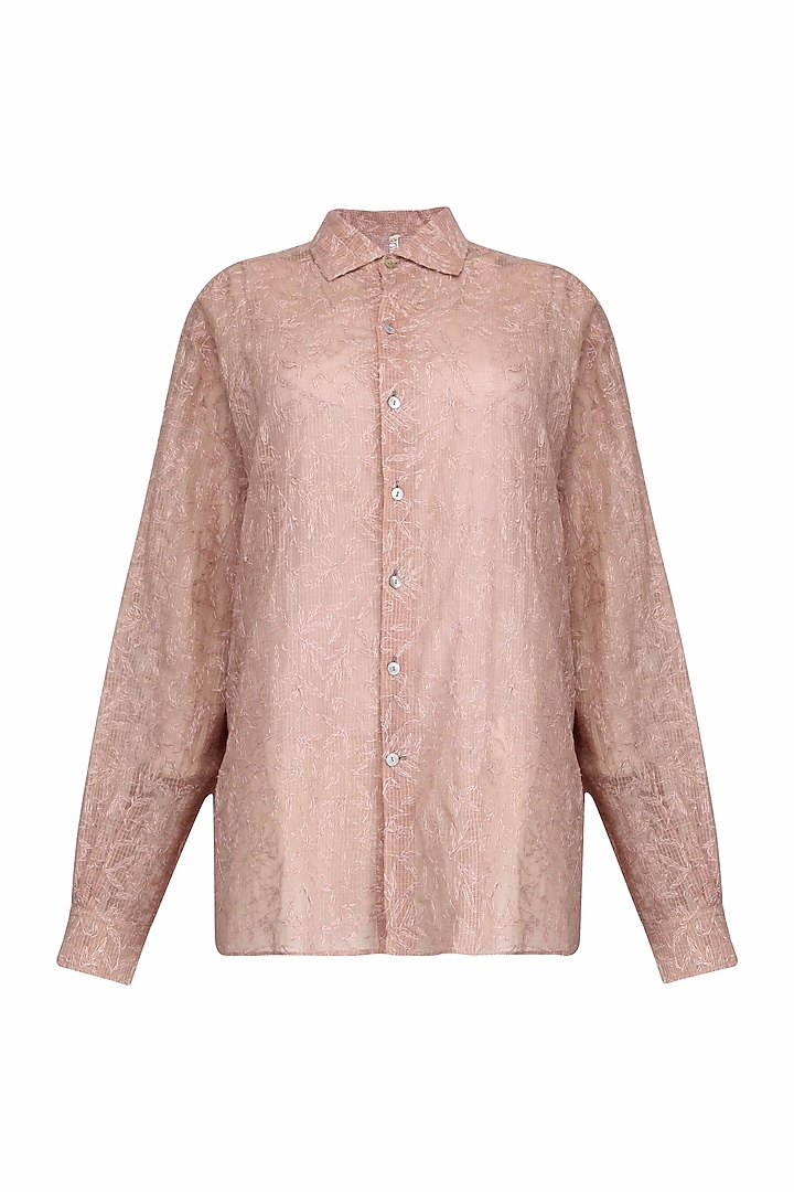 Blush Chikankari Embroidered Kota Shirt available only at Pernia's Pop Up Shop.