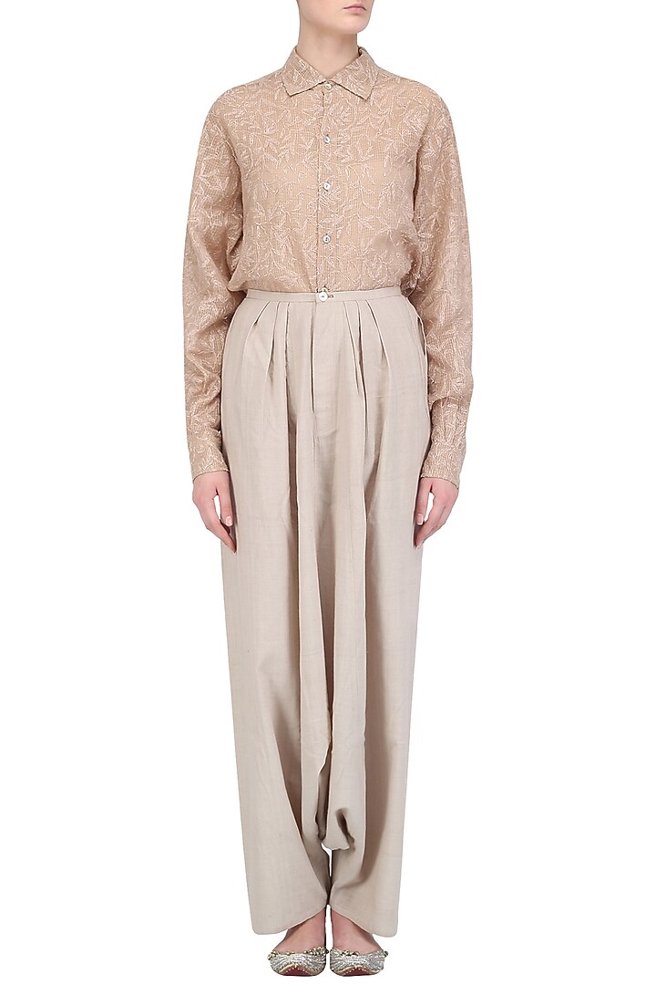Blush Chikankari Embroidered Kota Shirt available only at Pernia's Pop Up Shop.