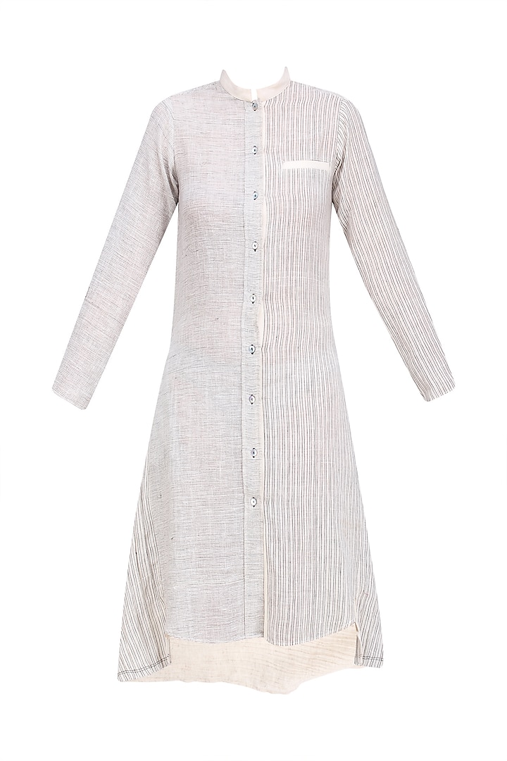 Ecru Color Button Down Tunic Dress by Urvashi Kaur