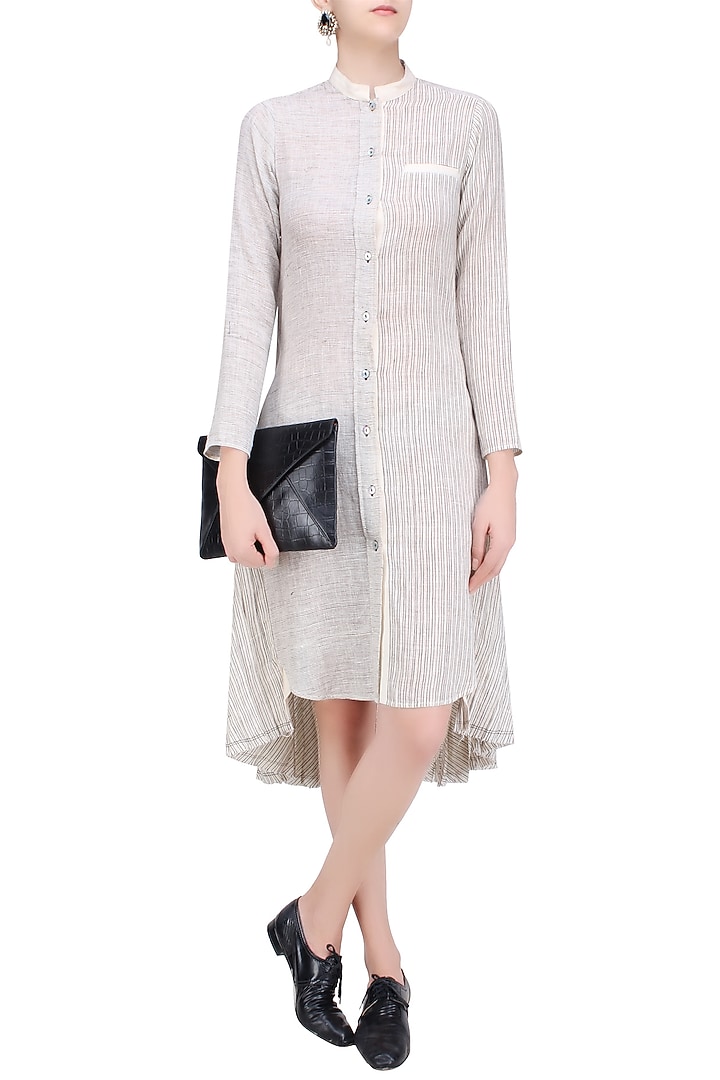 Ecru color button down tunic dress available only at Pernia's Pop Up Shop.