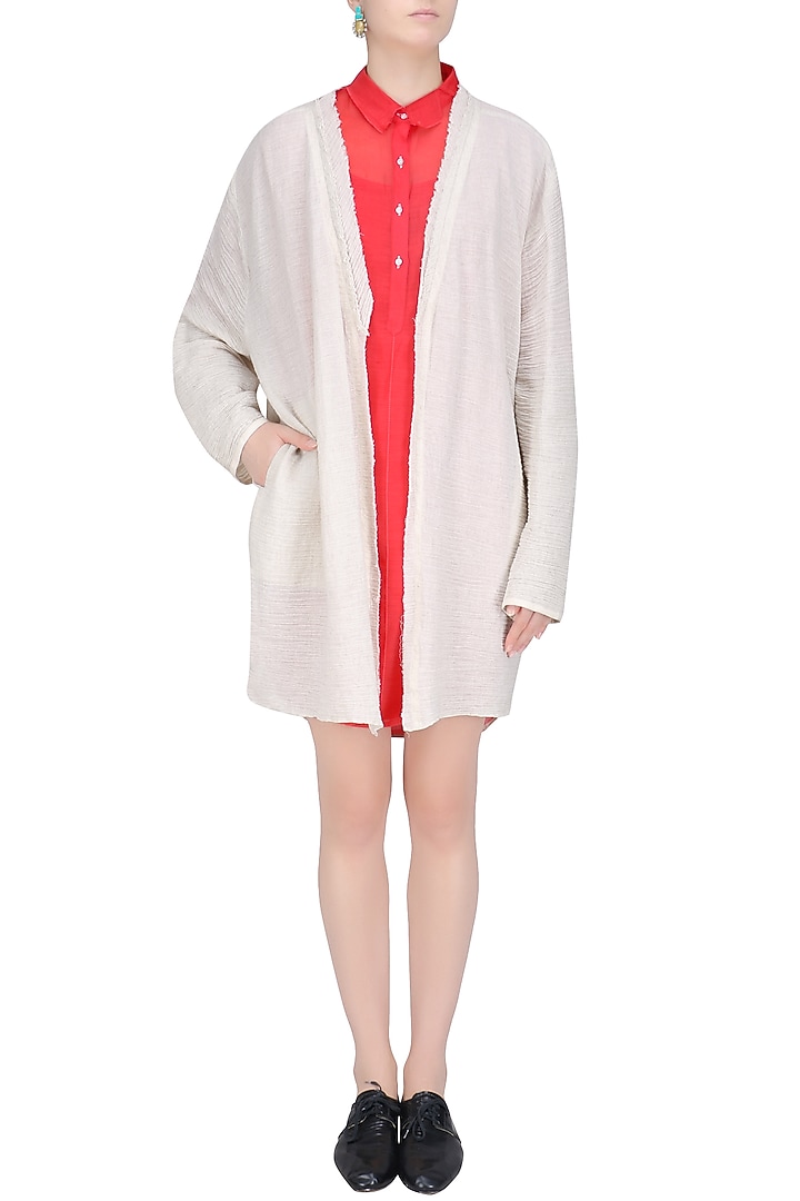 Ecru color crinkled front open jacket available only at Pernia's Pop Up Shop.