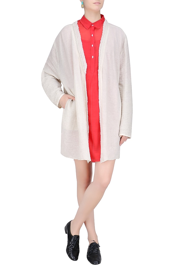 Ecru color crinkled front open jacket available only at Pernia's Pop Up Shop.