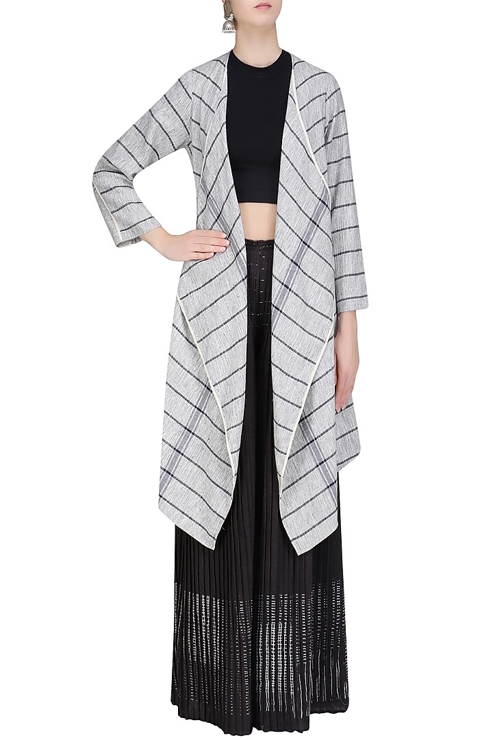 Dark grey striped front open jacket available only at Pernia's Pop Up Shop.