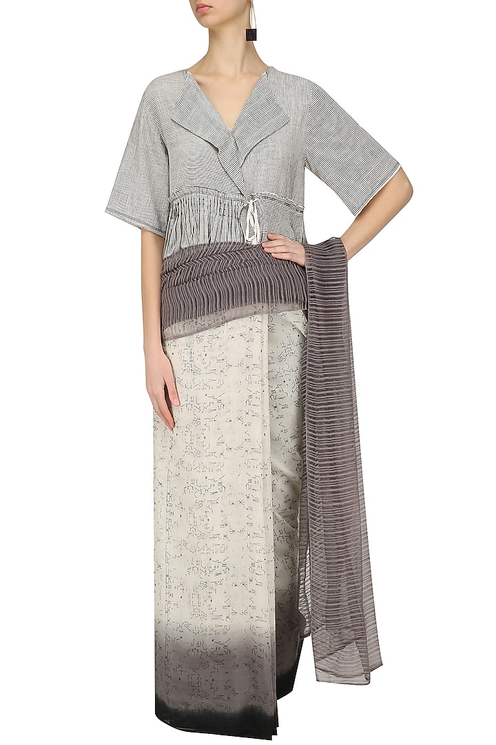 Ecru and grey ombre saree available only at Pernia's Pop Up Shop.