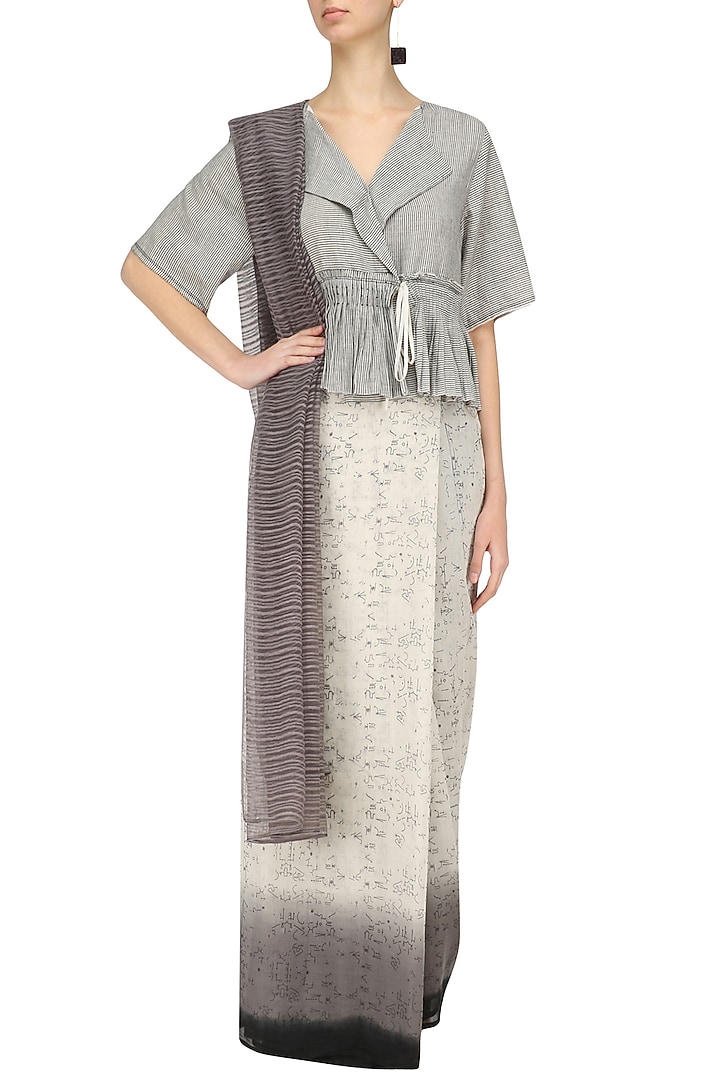 Ecru and grey ombre saree available only at Pernia's Pop Up Shop.