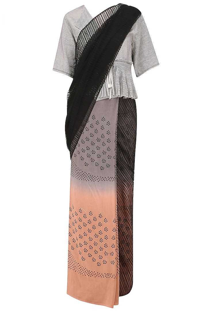Black, Grey and Blush Printed Saree by Urvashi Kaur