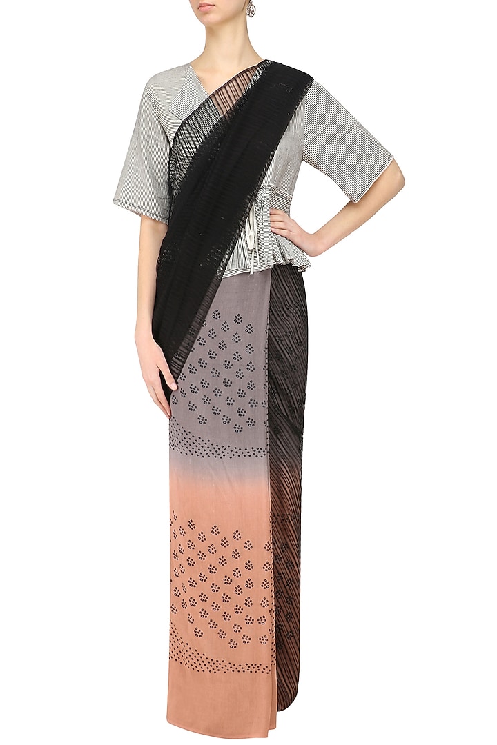 Black, grey and blush printed saree available only at Pernia's Pop Up Shop.