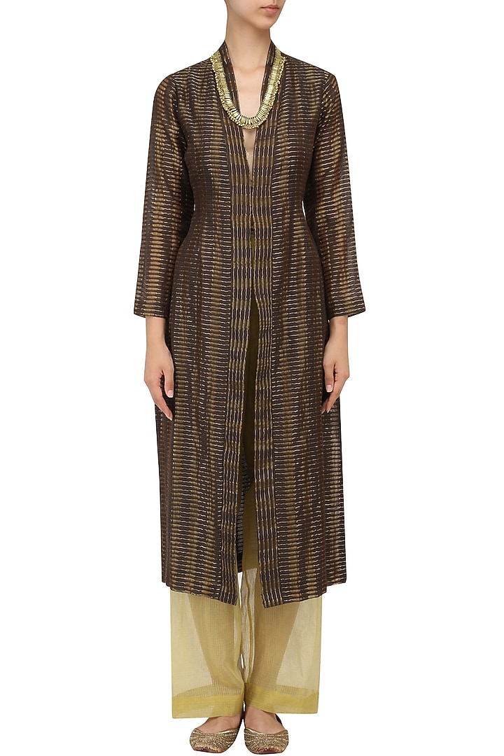 Chocolate brown textured silk jacket available only at Pernia's Pop Up Shop.