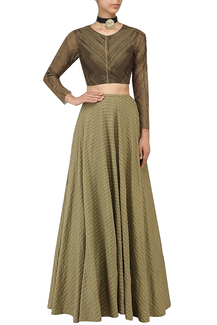 Chocolate brown zari tissue silk crop top available only at Pernia's Pop Up Shop.